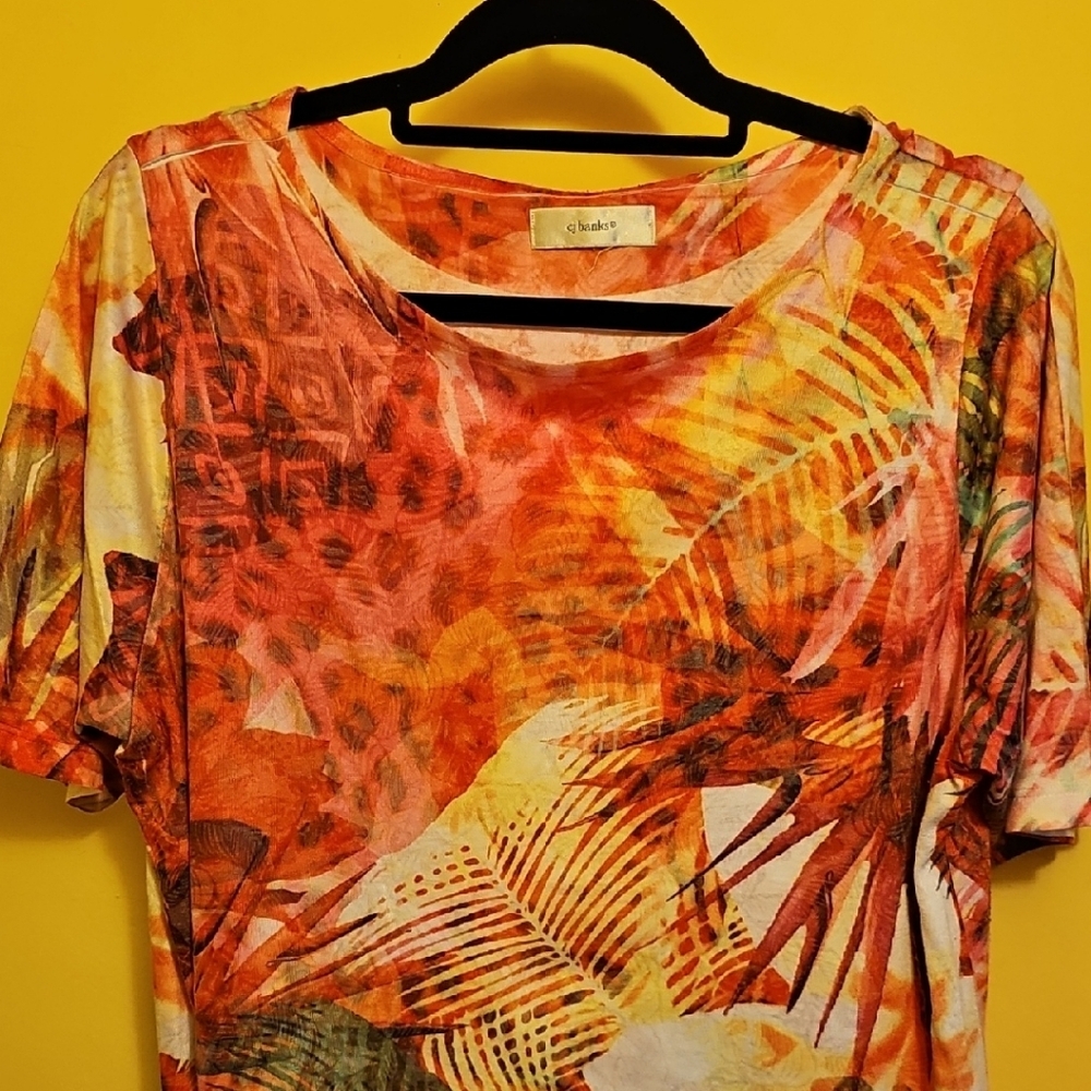 CJ Banks Orange Pink Graphic Short Sleeve Tee